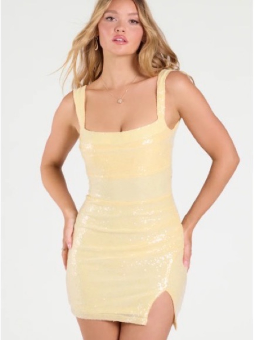 Windsor Yellow Sequin Square-Neck Mini Dress
